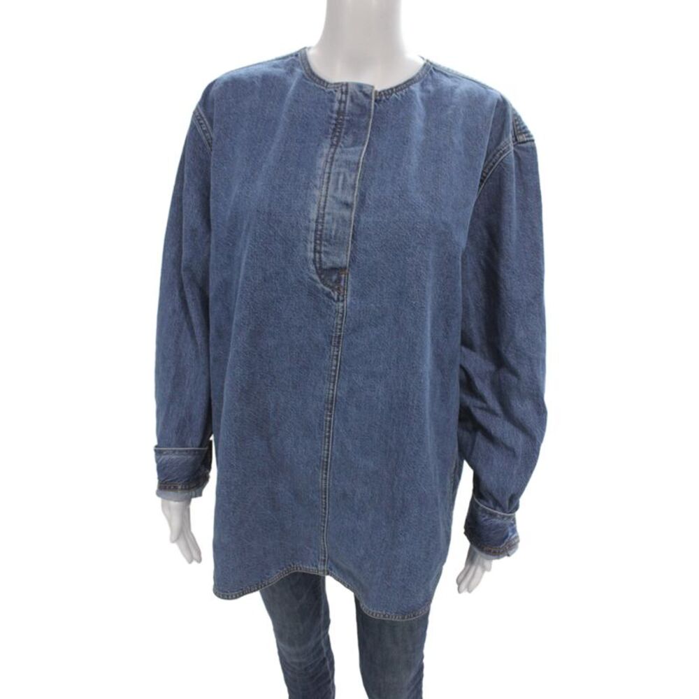 Toteme Womens Tunic Button-Up Long Sleeve Organic Cotton Blue Size 40